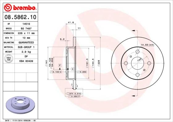 Brembo 08.5862.10 - Δισκόπλακα asparts.gr